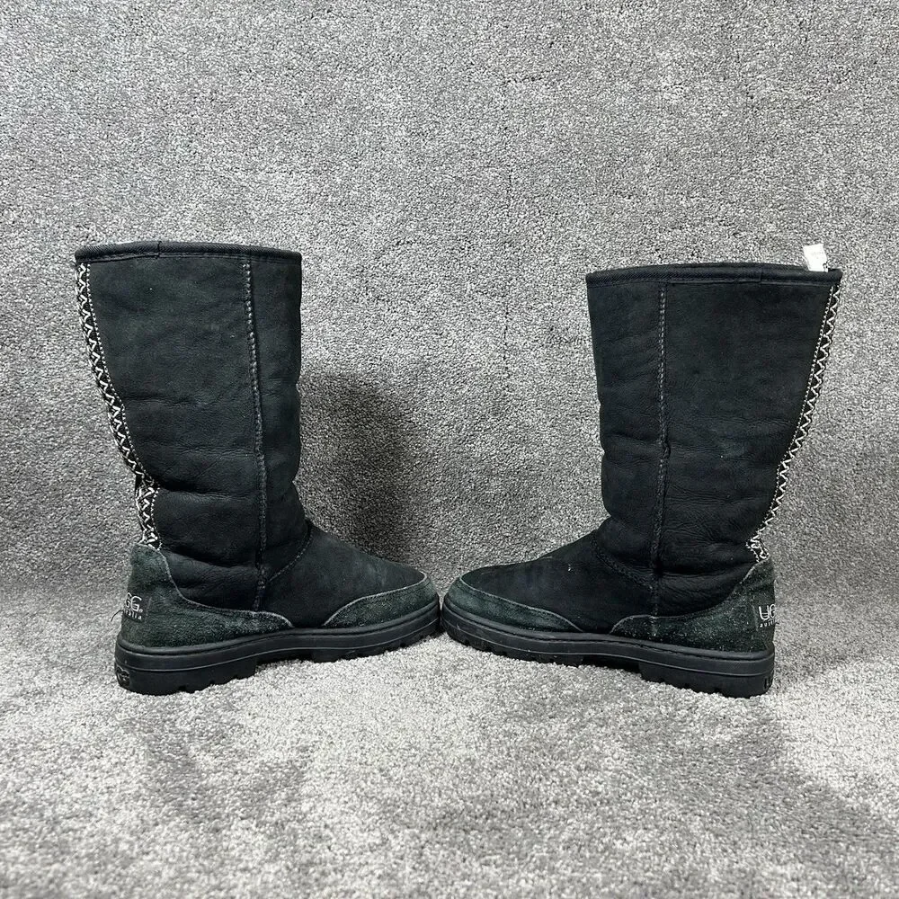UGG Ultra Tall 5245 Women’s Size 7 Black Sheepskin Pure Wool Winter Boots Used